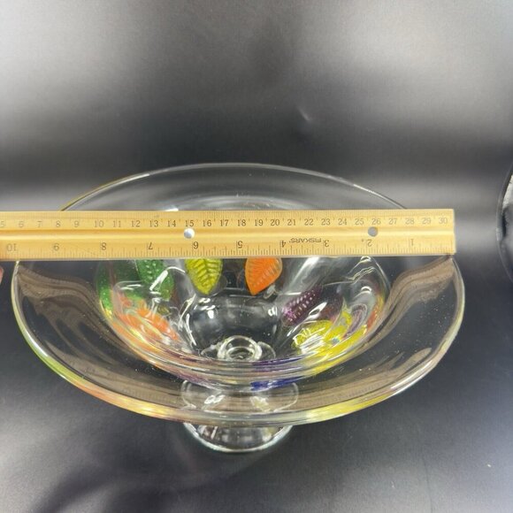 Dansk Burchetta Millefiori Leaf Design Art Glass Crystal Pedestal Bowl Dish VTG - Picture 5 of 14